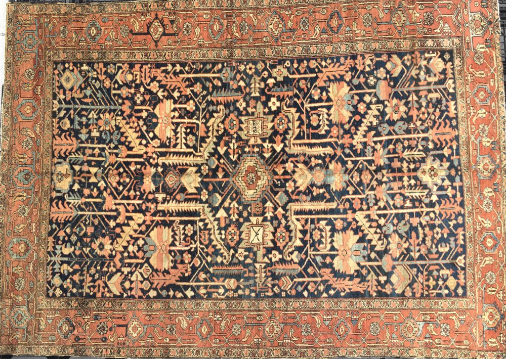 05502 antique serapi persian blue pink orange 9-8x13 ws | Manoukian Rugs™