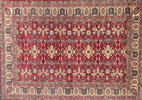 05518 Kazak Afghan Red White Blue 10-4x15-1 | Manoukian Rugs™ ws