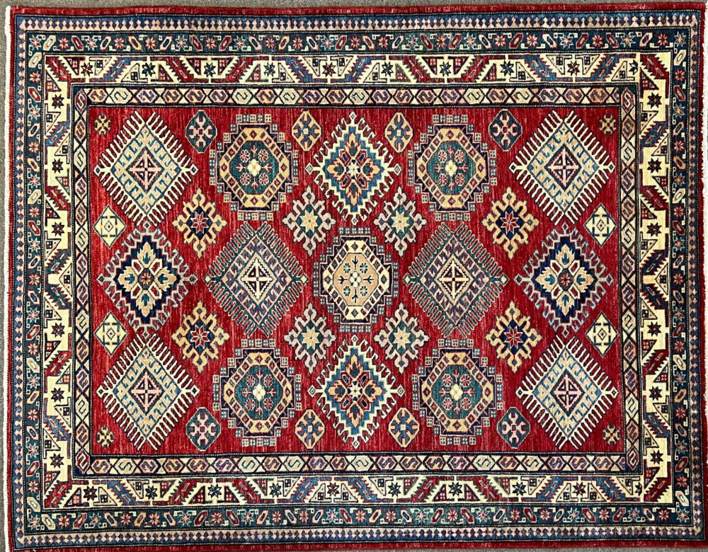 05066 Super Kazak Red Natural Blue 4-10x6-3 | Manoukian Rugs™ ws