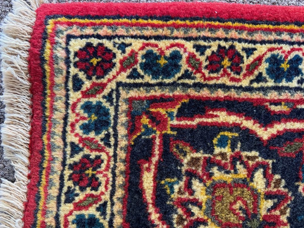 Semi-Antique Persian Keshan Red Blue Natural 4-7×7-1 | Manoukian Rugs™ corner
