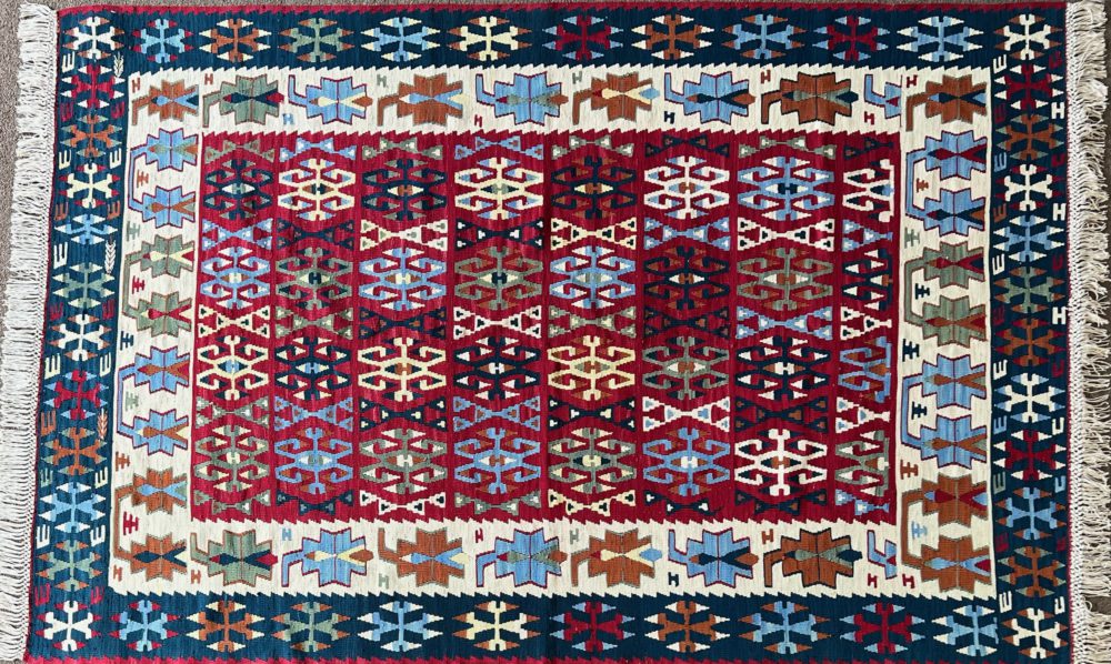 06389 Kilim Persian White & Blue 3-10x5-10 | Manoukian Rugs™