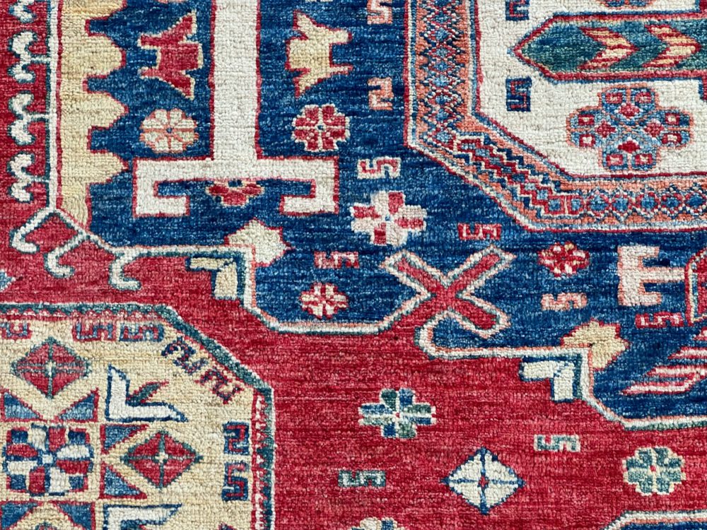 06491 Super Kazak Afghan Red Blue Natural 7-10×9-9 | Manoukian Rugs™ cu