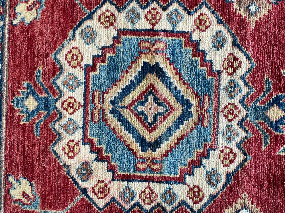 06511 Super Kazak Afghan Red Natural Green 3-2x5 | Manoukian Rugs™ cu