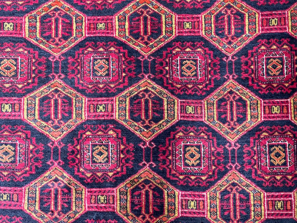 06515 Mori Afghan Red Black Yellow 6-4x9-2 cu1 | Manoukian Rugs™