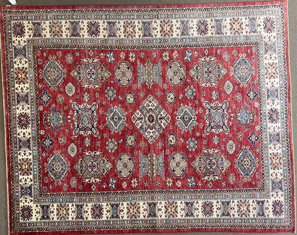 SS011922T251 Super Kazak Afghan Red Beige White 8x10 | Manoukian Rugs™