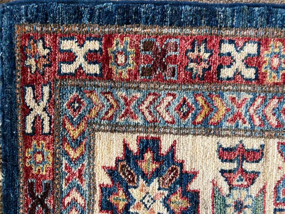 SS011922T252 Super Kazak Afghan Blue White Red 9x12 | Manoukian Rugs™