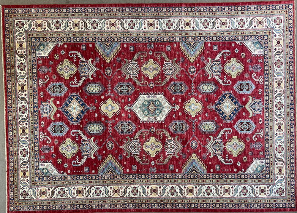 SS011922T254 Super Kazak Afghan Red White Yellow 9-1x12-7 | Manoukian Rugs™