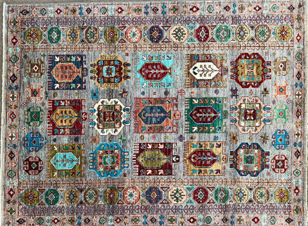 SS0130223T400 Tribal Pakistani Gray Blue Red 5-2x6-10 | Manoukian Rugs™