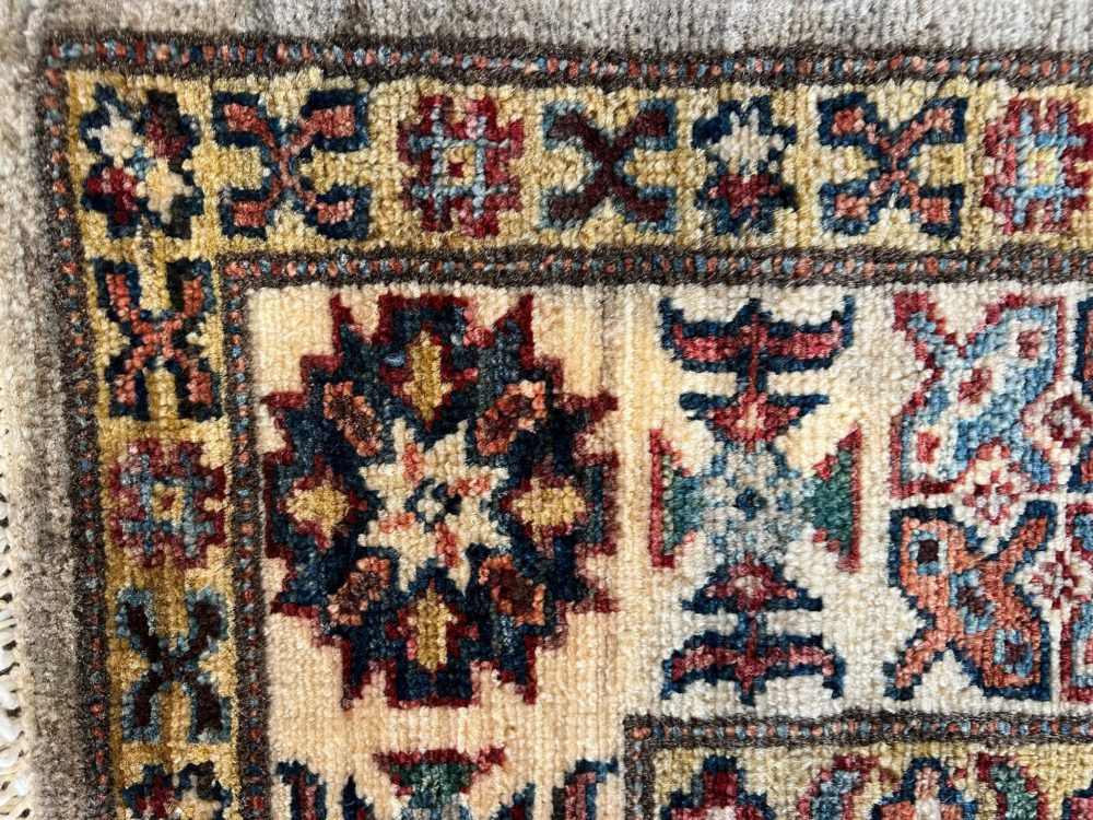 SS051722T264 Super Kazak Afghan Gray Beige Red 5x6-7 | Manoukian Rugs™