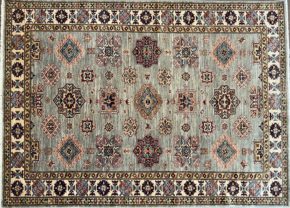 SS051722T264 Super Kazak Afghan Gray Beige Red 5x6-7 | Manoukian Rugs™