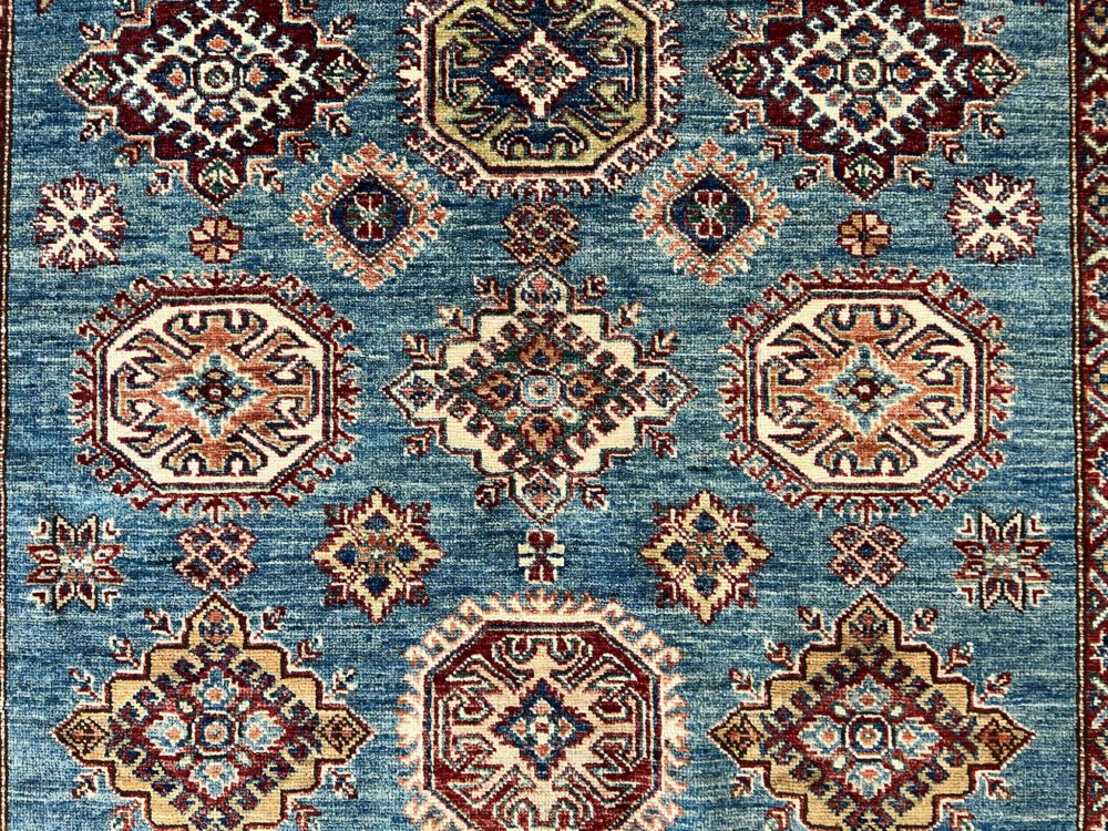 SS051722T265 Super Kazak Afghan Blue White Red 5-1x7 | Manoukian Rugs™