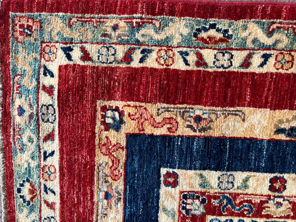 SS051722T293 Khorjeen Afghan White Red Blue 9-10x11-10 | Manoukian Rugs™