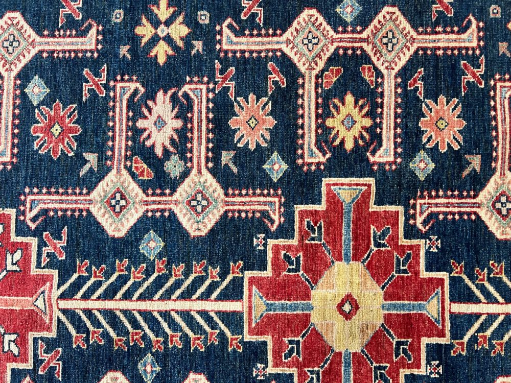 SS102822T384 Super Kazak Afghan Blue White Red 8-10x12-2 | Manoukian Rugs™